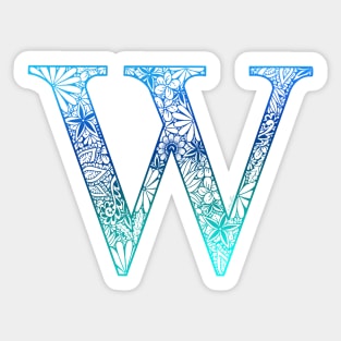 Floral Letter Capital W Blue Sticker